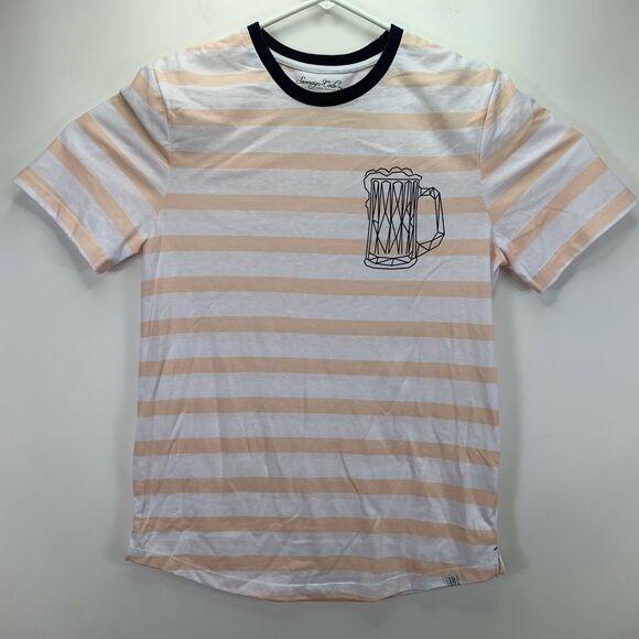 Sovereign Code Mens Mug Print Striped Short Sleeve T-Shirt Peach White M - Picture 1 of 4